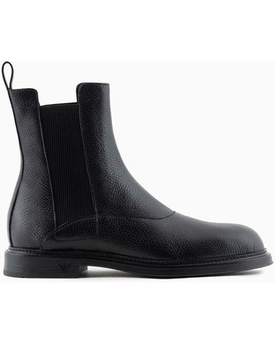 Emporio Armani Bottines Chelsea En Cuir Grainé - Noir