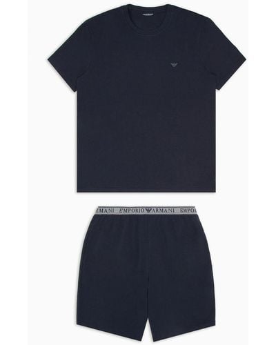 Emporio Armani Comfort-fit Pyjamas With Endurance Logo Bermuda Shorts - Blue