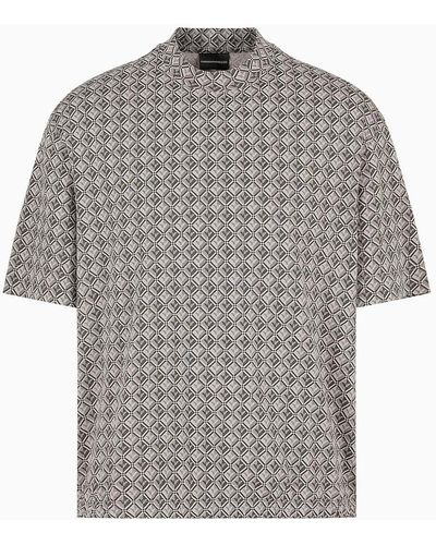 Emporio Armani Oversized Jersey T-shirt With All-over Print And Elasticated Hem - Grey