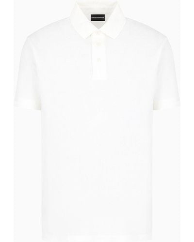 Emporio Armani Mercerized Piqué Polo Shirt With Chevron Trim - White