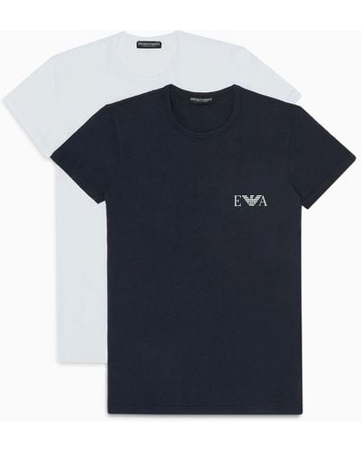 Emporio Armani Paquete De Dos Camisetas De Estar Por Casa Slim Fit Con Llamativo Logotipo De Monograma - Azul