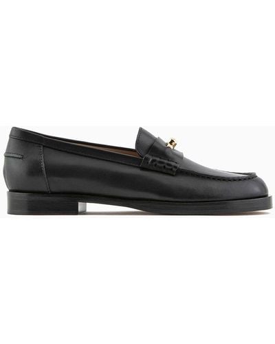 Emporio Armani Polished Leather Loafers With Stirrup - White