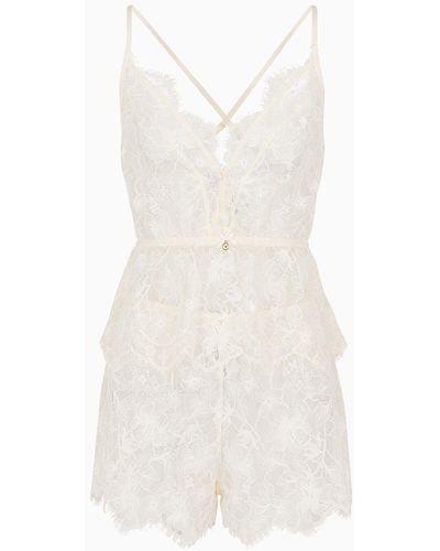 Emporio Armani Top Et Short De Pyjama En Dentelle Recyclée Bridal Asv - Blanc