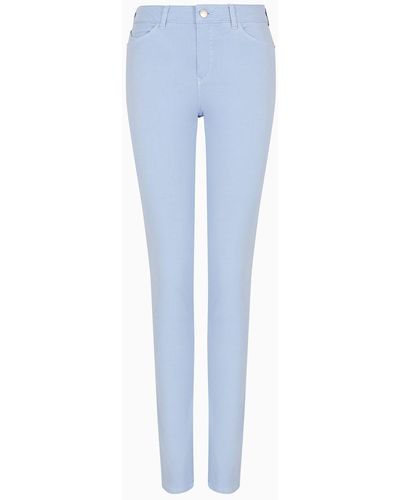 Emporio Armani Jeans J18 Vita Alta E Gamba Skinny In Tessuto Stretch Tinto Capo - Blu