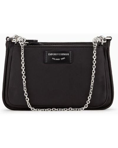 Emporio Armani Mini Bag Doppia A Tracolla In Nylon Satinato - Nero