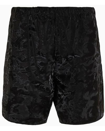 Emporio Armani Camouflage Bermuda Shorts In Vinyl-look Technical Fabric - Black