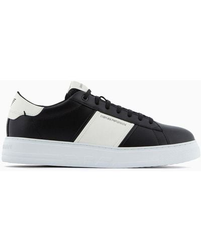Emporio Armani Leather Trainers With Rubber Details - Black