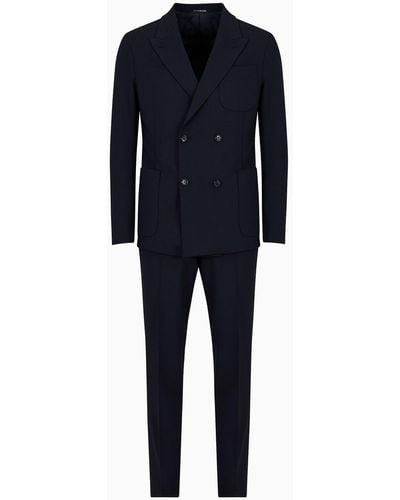 Emporio Armani Double-breasted Virgin-wool Two-way Stretch Canvas Suit - Blue
