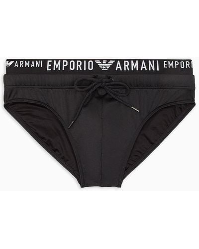Emporio Armani Slip De Bain En Microfibre Recyclée Avec Bande Logo Asv - Noir