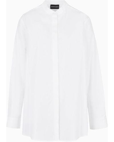 Emporio Armani Oversize-bluse Mit Grandad-kragen Aus Gebürsteter Baumwolle - Weiß