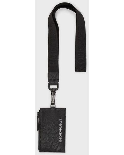 Emporio Armani Saffiano-print, Regenerated Leather Badge Holder - Black