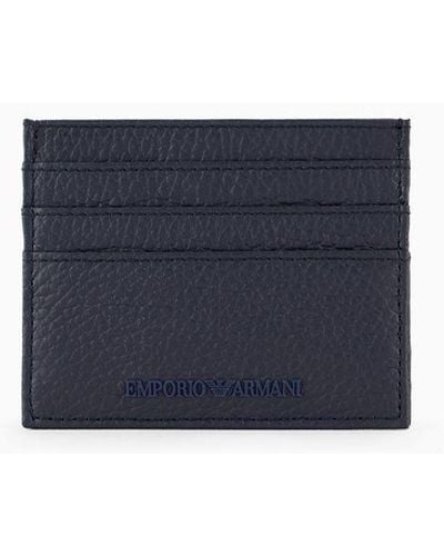 Emporio Armani Tumbled Leather Card Holder - Blue