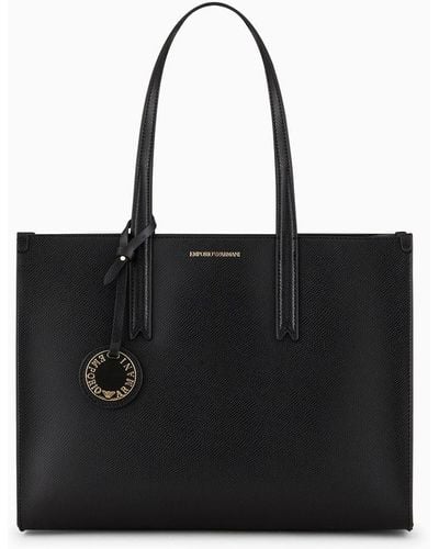 Emporio Armani Palmellato Leather-finish Shopper Bag With Charm - Black