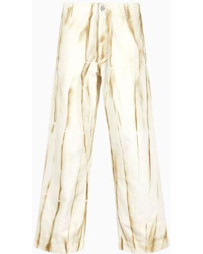 Emporio Armani Sustainability Values Capsule Collection Jacquard Organic Drill Pants With Streaks - Natural