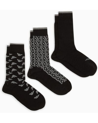 Emporio Armani 3er-pack Socken Mit Geschenk-jacquard-logo - Weiß