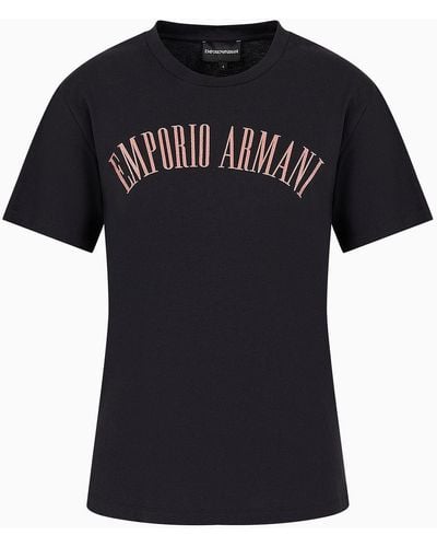 Emporio Armani Camiseta De Punto Orgánico Con Logotipo De Purpurina Asv - Negro