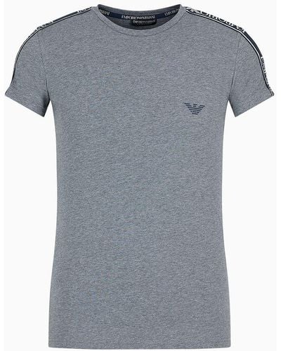 Emporio Armani T-shirt De Détente Coupe Slim En Coton Biologique Avec Bande Logo Asv - Gris
