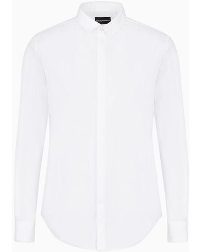 Emporio Armani Camicia In Raso Leggero Comfort Con Tasche Frontali - Bianco