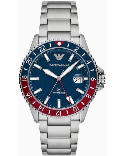 Emporio Armani Gmt Dual Time Stainless Steel Watch - Blue
