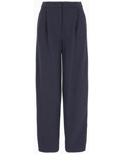 Emporio Armani Pantaloni Con Pinces In Jersey Jacquard Effetto Maglia - Blu