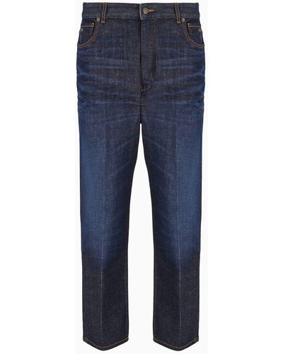 Emporio Armani J79 Carrot-fit 11.4 Oz Rinse-wash Denim Jeans With Veining - Blue