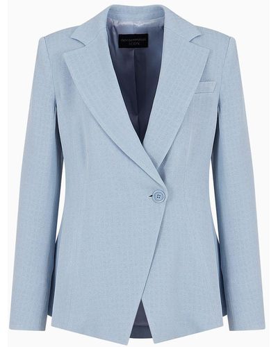 Emporio Armani Icon Frisottino Single-breasted Jacket With Jacquard Micro-check Motif - Blue