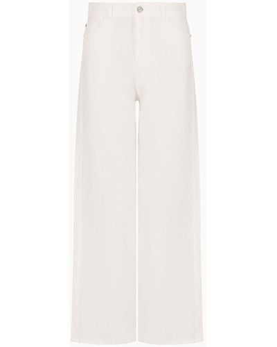 Emporio Armani Pantalon J33 Taille Moyenne Et Jambe Courte Évasée, En Pur Lin - Blanc