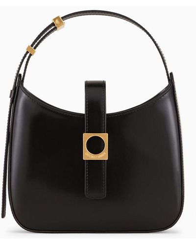 Emporio Armani Brushed-leather Hobo Bag With Strap - Black