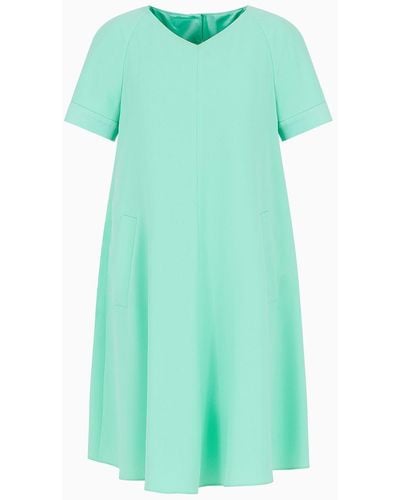 Emporio Armani Tech Cady Flared Dress With Satin Insert - Green