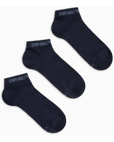 Emporio Armani Three-pack Of Socks With Jacquard Logo - Blue