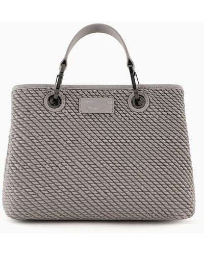 Emporio Armani Small Nappa Leather-effect Embossed Myea Shopper Bag - Gray