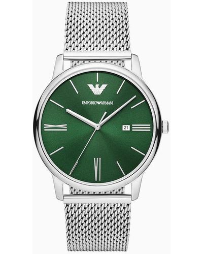 Emporio Armani Three-hand Date Stainless Steel Mesh Watch - Green