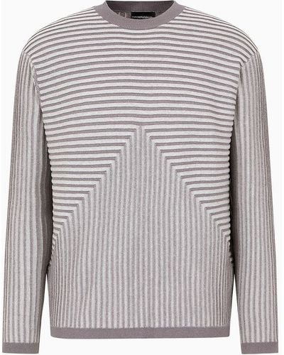 Emporio Armani Plated Wide-rib Cotton-modal Blend Sweater - Gray