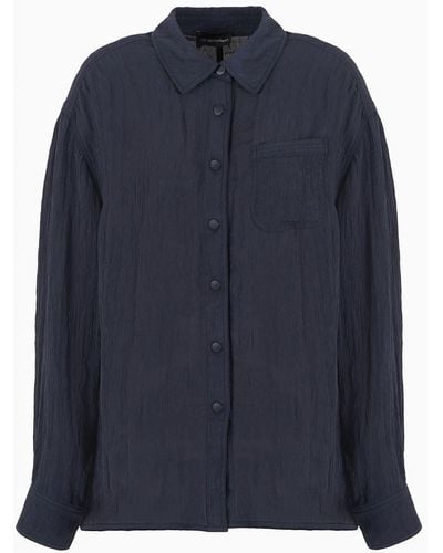 Emporio Armani Nylon-crépon Snap-button Shirt - Blue