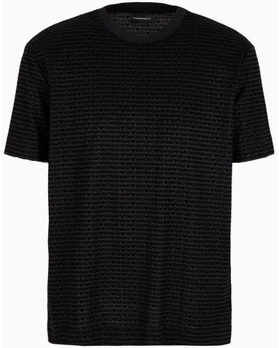Emporio Armani T-shirt Asv En Jersey Mélange Lyocell Avec Inscription Logo Floquée All Over - Noir