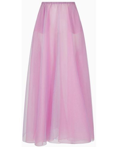 Emporio Armani Gonna Lunga A Vita Elastica In Tulle E Organza - Rosa