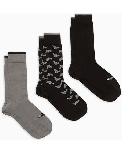 Emporio Armani Three-pack Of Jacquard Gift Logo Socks - Black