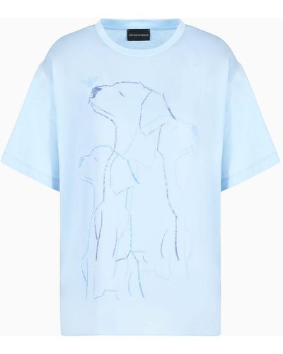 Emporio Armani T-shirt Over Fit In Jersey Organico Asv - Blu
