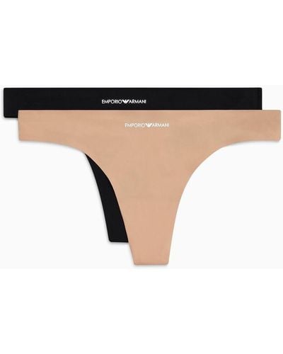 Emporio Armani Two-pack Of Bonded Microfibre Thongs - Natural