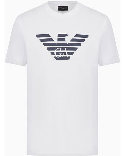 Emporio Armani T-shirt in jersey Pima con stampa logo - Bianco
