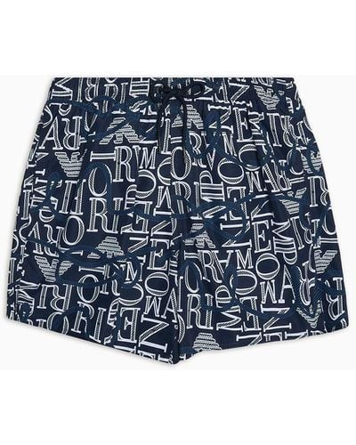 Emporio Armani Asv Macro Logo Print Recycled-fabric Swim Shorts - Blue