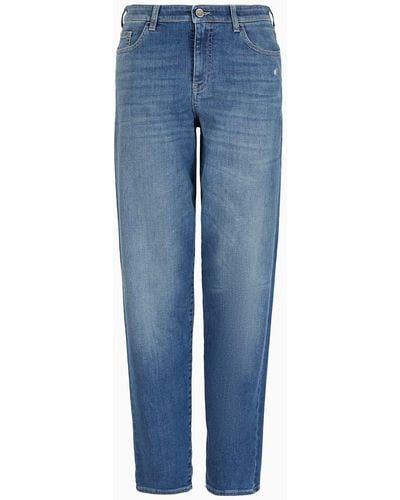 Emporio Armani J90 Mid-rise Relaxed-fit Jeans In A Vintage-look Denim With Laser-cut Logo - Blue