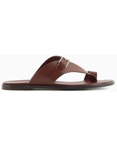 Emporio Armani Leather Flip-flop Sandals With Buckle - Brown