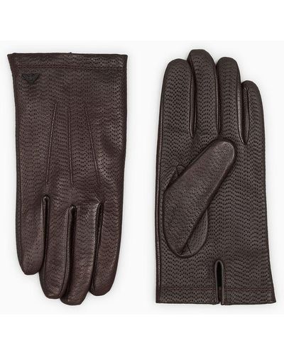Emporio Armani Leather Touchscreen Gloves - Black