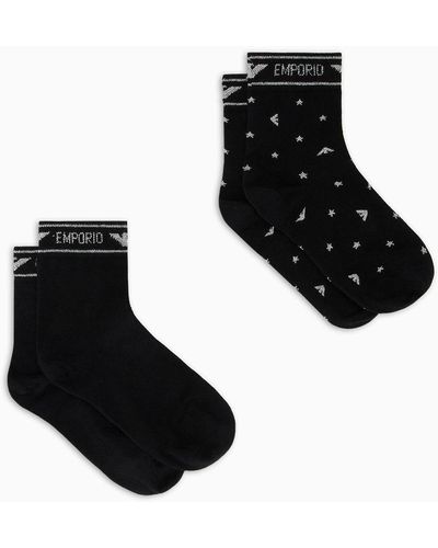Emporio Armani Gift Set Of Two Pairs Of Lurex Jacquard Logo Socks - Black