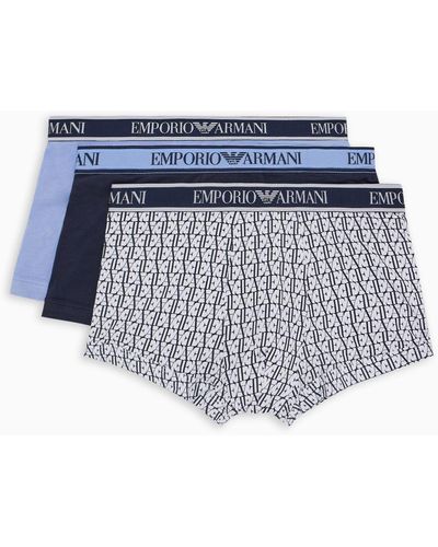 Emporio Armani Three-pack Of Boxer Briefs With Core Logo Waistband - Blue
