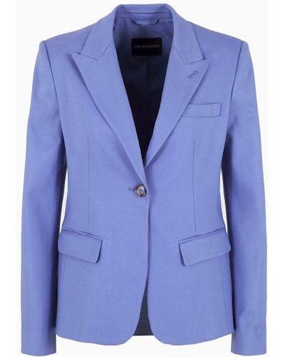 Emporio Armani Veste À Simple Boutonnage En Mélange De Coton - Bleu