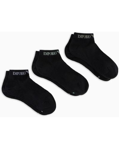 Emporio Armani Three-pack Of Socks With Jacquard Logo - Black