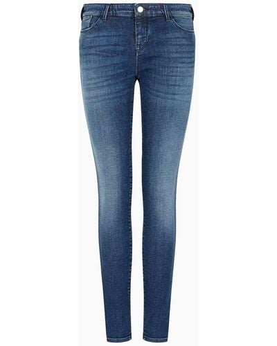 Emporio Armani Jeans J23 Vita Media E Gamba Super Skinny In Denim Used Look - Blu
