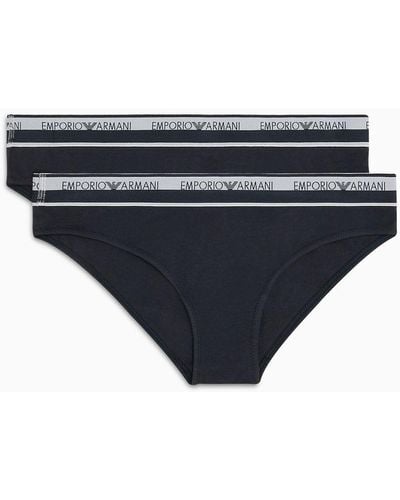Emporio Armani Asv Two-pack Of Iconic Organic-cotton Briefs With Logo Waistband - Black